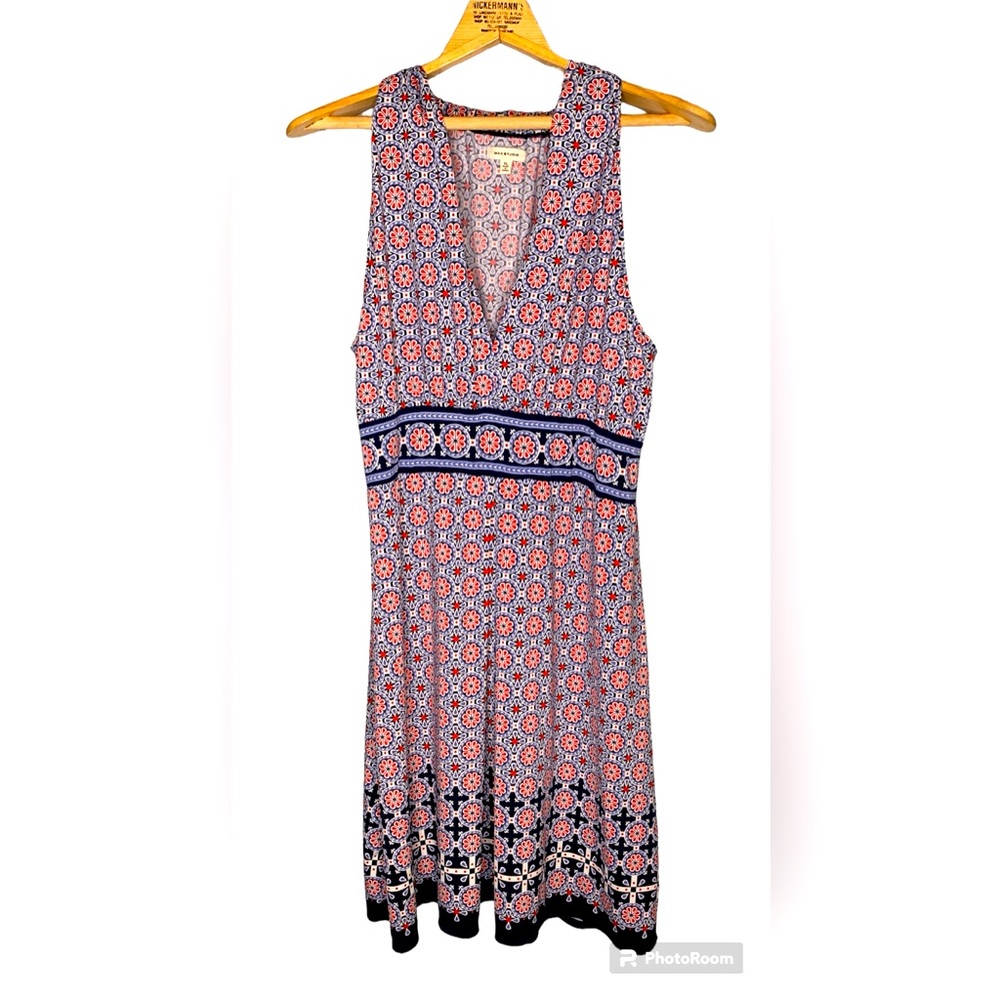 Max Studio Multicolor Geometric Print V-Neck Sleeveless Summer Dress in Size XL